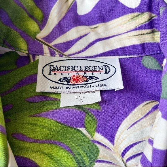Y2K Hawaiian Print Button Front Shirt Floral Palm Print Purple Cotton Hawaii S - Picture 5 of 11
